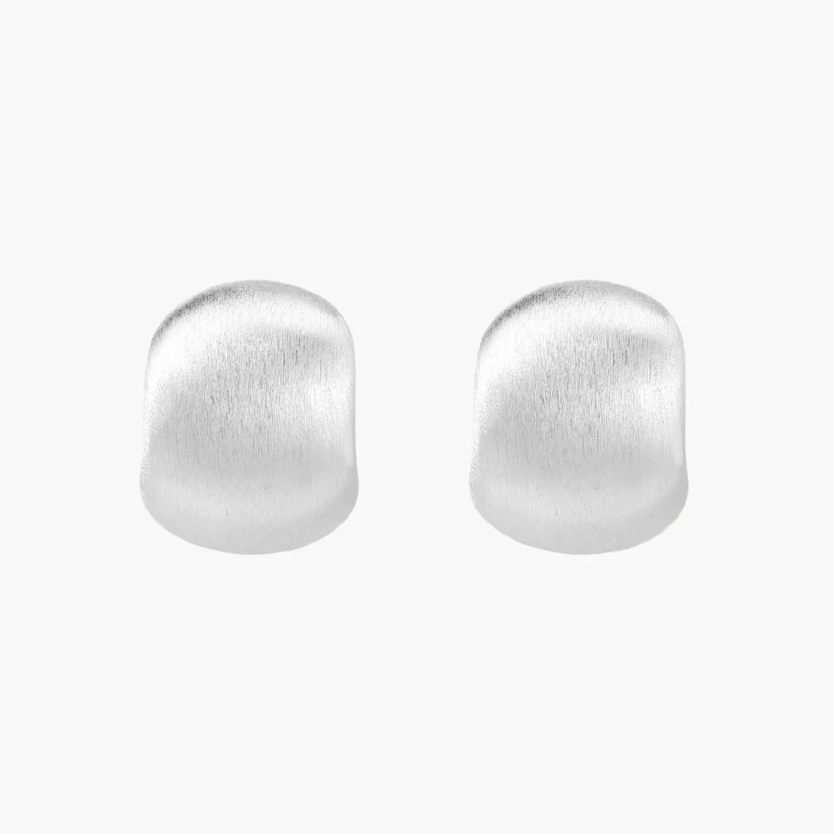 Brushed sterling silver cushion-shaped stud earrings with matte finish on white background
