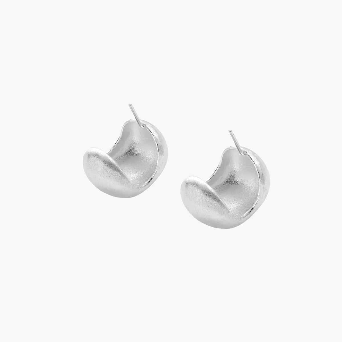 Brushed sterling silver cushion-shaped stud earrings with matte finish on white background