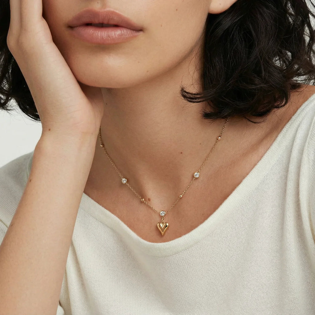 GOLD HEART NECKLACE - CRYSTAL STATION CHAIN