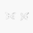 Pair of translucent butterfly-shaped stud earrings with frosted finish and dimensional wing details on white background