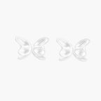 Pair of translucent butterfly-shaped stud earrings with frosted finish and dimensional wing details on white background
